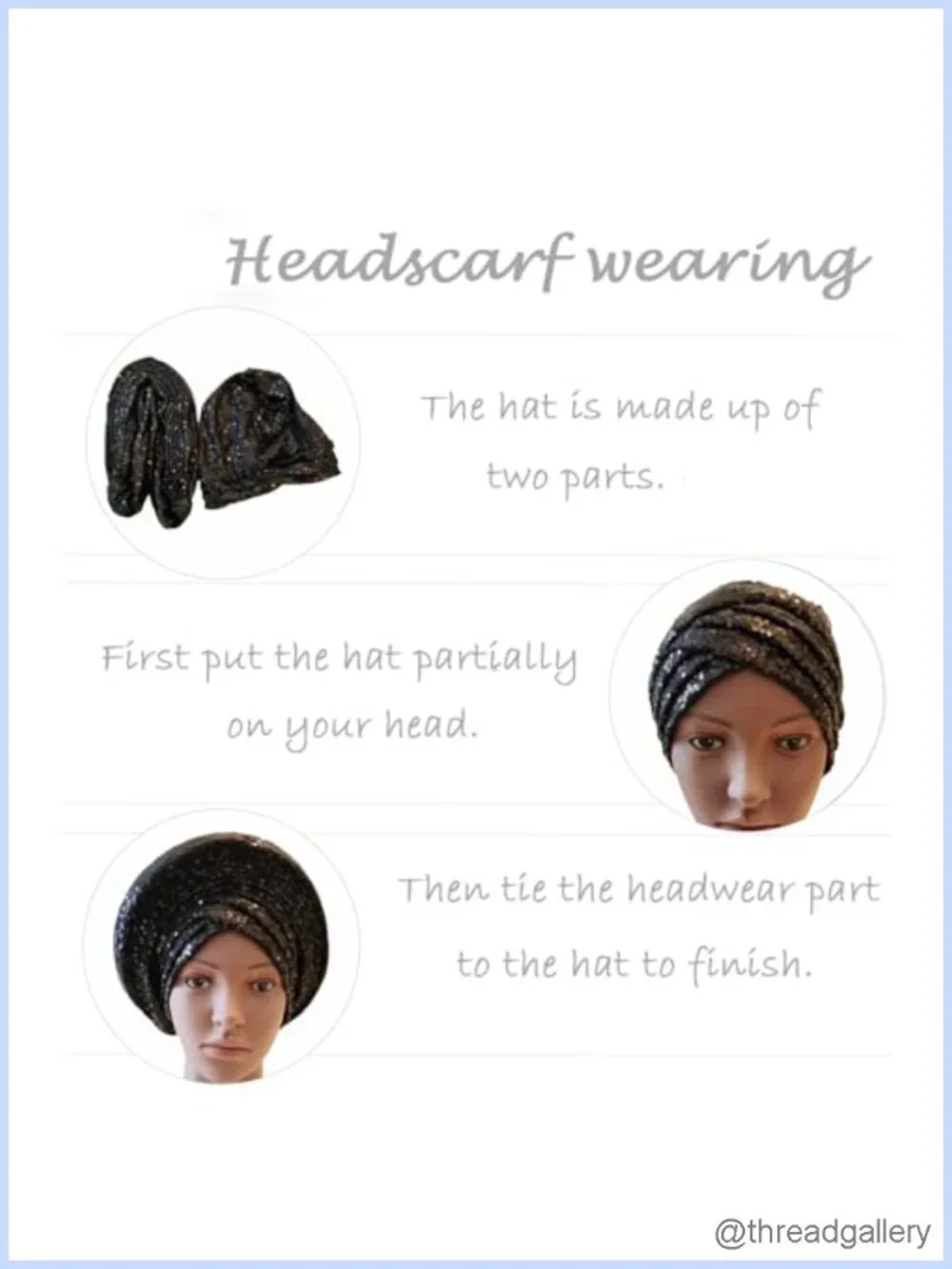 Pre-Tied African Gele Headtie Sequins Shiny Party Headwrap Polyester